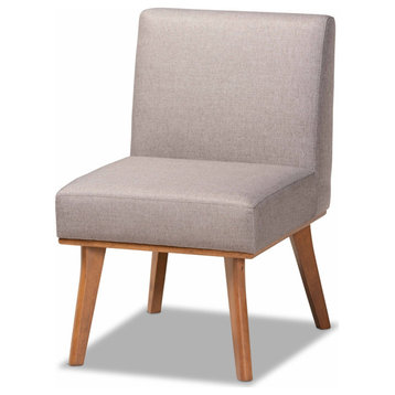 Modern Grey Fabric Upholstered Walnut Brown Wood Dining Chair