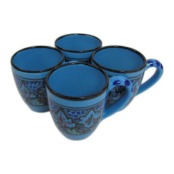 Le Souk Ceramique - Stoneware Tea Cup, Set of 4, Sabrine Design - Teacups