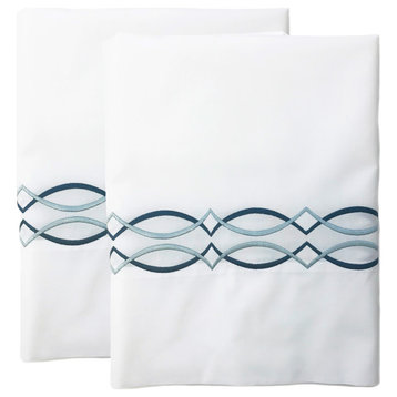 Azure Pillowcases, Set of 2, White, Teal, Standard