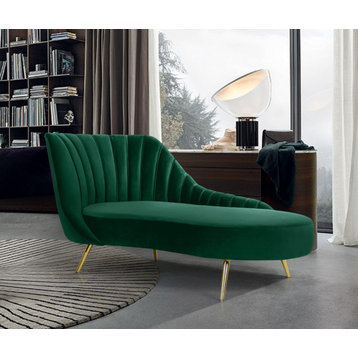 Margo Velvet Upholstered Set, Green, Chaise