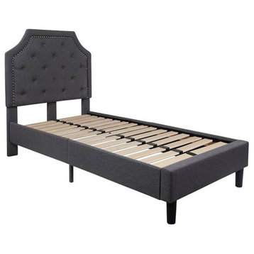 Brighton Twin Size Tufted Upholstered Platform Bed, Dark Gray Fabric