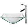 Kraus C-GVS-901-19mm-1002SN Clear Aquamarine Glass Vessel Sink and Sheven Faucet