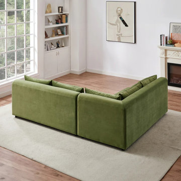 Olive Green Velvet Modular Sectional Albany