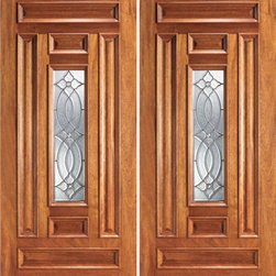 Entry Double Door, Mahogany Center Lite with Decorative Glass - Front Doors