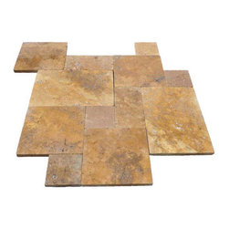 French Pattern Gold Travertine Pavers - Tumbled - Wall And Floor Tile