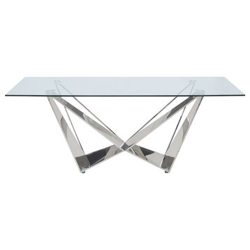Dekel Dining Table, Clear Glass and Stainless Steel