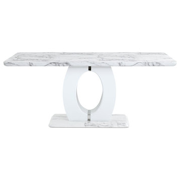 Global Furniture Contemporary White Faux Marble Pedestal Base Dining Table