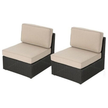 GDF Studio Reddington Outdoor Wicker Sectional Sofa Seat With Cushions, Set of 2