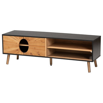 Baxton Studio Chester Two-Tone Dark and Natural Brown Finished Wood TV Stand