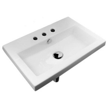Rectangular White Ceramic Self Rimming, Wall Mounted or Bathroom Sink