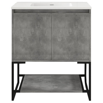 30" Freestanding Bath Vanity, White Cultured Mable Top, Charcoal Gray