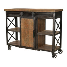 48" Adelchi Sideboard Cabinet Metal Wood Four Wheels Black Brown Two Tone
