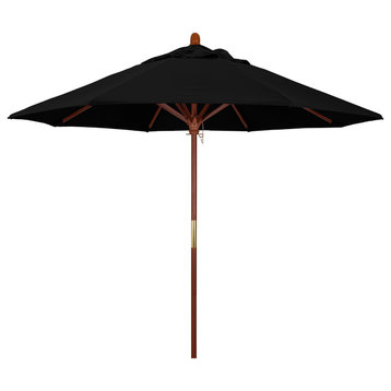 9' Square Push Lift Wood Umbrella, Sunbrella, Black