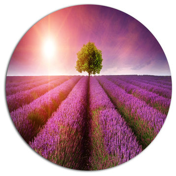 Purple Sky Over Stunning Lavender Field, Floral Round Artwork, 23"
