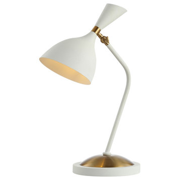 Albert 21.5" Iron Retro Mid-Century LED Table Lamp, White/Gold by JONATHAN  Y