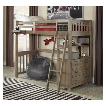 NE Kids Highlands Transitional Wood Twin Loft Bed in Driftwood