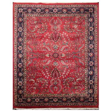 7'9''x9'9'' Hand Knotted Wool 200 KPSI Indo Area Rug, Rose, Navy Color
