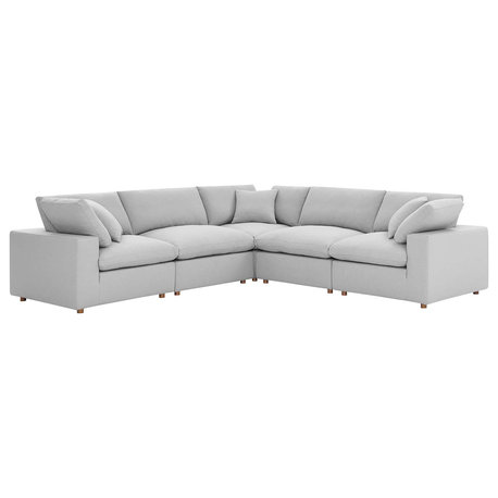 Commix Down Filled Overstuffed 5-Piece Sectional Sofa, Light Gray