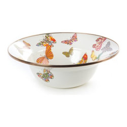 Butterfly Garden Enamel Serving Bowl - White | MacKenzie-Childs - Serving And Salad Bowls