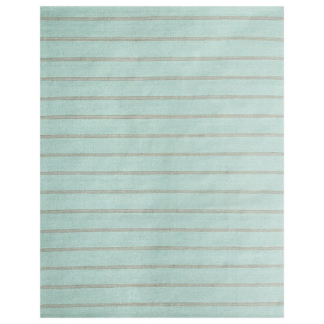 Aqua Green Striped Handwoven Jute Area Rug, 5'x7'9"