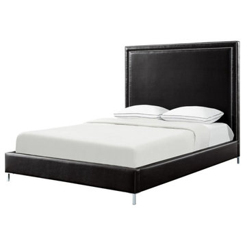 Posh Living Tristan Leather Platform King Bed Frame with Nailhead in Black