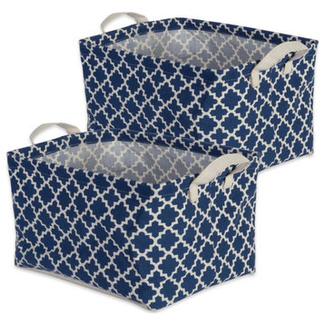 DII Rectangle Cotton Extra Large Laundry Bin in Blue/White (Set of 2)