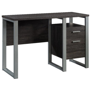 Pemberly Row Contemporary Engineered Wood and Metal Desk in Blade Walnut