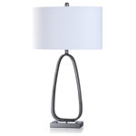 StyleCraft - Askel Casual Metal And Clear Acrylic Table Lamp Brushed Steel White Shade - Use the StyleCraft Askel casual metal and clear acrylic table lamp to add depth and warm light to any part of your home. The lamp body is made form rich steel metal, while the base is made of sleek acrylic. Use this lamp to brighten up your favorite reading nook, home office space or living room corner.