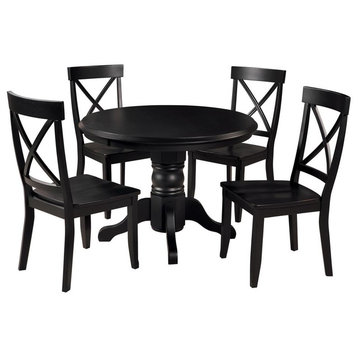 Homestyles 5 Piece Wood Dining Set with Pedestal Table in Black