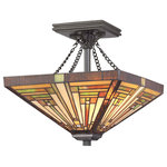 Quoizel - Quoizel TF885SVB Two Light Semi Flush Mount Stephen Vintage Bronze - This handcrafted Tiffany style collection illuminates your home with warm shades of amber bisque and earthy green arranged in a clean and simple geometric pattern reminiscent of the works of Frank Lloyd Wright. The sturdy base complements the Arts & Crafts style and is finished in a Vintage Bronze.