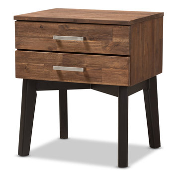 Selena Mid-Century Modern Brown Wood 2-Drawer Nightstand