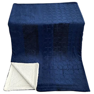 Tache Embossed Night Blue Sherpa Throw Blanket, 63x87