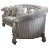 ACME Versailles Sofa with 5 Pillows in Ivory Velvet and Bone White