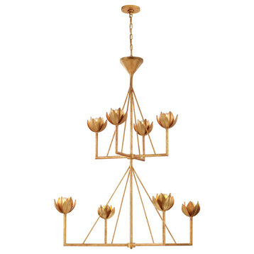 Alberto Large Two Tier Chandelier in Antique Gold Leaf