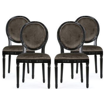Jerome French Country Dining Chairs, Set of 4, Gray/Gloss Black, Velvet, Rubberwood
