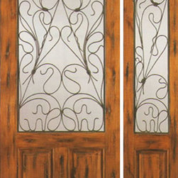 Knotty Alder Entry Prehung Door with One Sidelite, 2/3 Lite 2 Panel - Front Doors