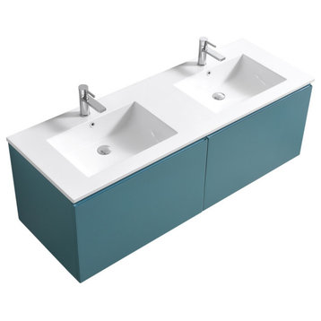 Balli 60'' Double Sink Wall Mount Modern Bathroom Vanity, Teal Green