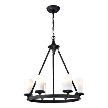 6-Light Antique Black White Glass Shade Chandelier Farmhouse Ceiling Fixture