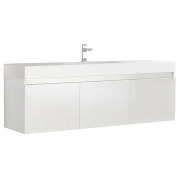 Fresca Mezzo 60" White Wall Hung Single Sink Cabinet With Integrated Sink