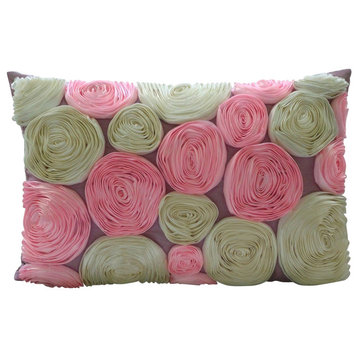 Blossom Bloom, 12"x18" Art Silk Pink Lumbar Pillow Cover