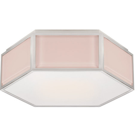 Flush Mount, 2-Light Hexagonal, Blush, Polished Nickel, Frosted Glass, 13"W