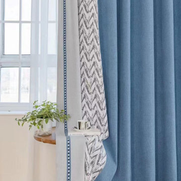 QYFL2302DA 2023 New Arrival Petrel Blue Grey Green Chenille Ready Made Curtains
