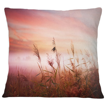 Foggy Land with Early Morning Mist Landscape Printed Throw Pillow, 16"x16"