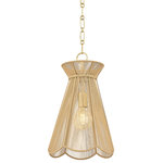 Mitzi - Aaliyah 1 Light Pendant, Aged Brass - Aaliyah embodies the Grandmillenial design trend, blending natural material, flouncy form, and brassy finish with ease. The floral-inspired silhouette features strands of hand-strung cotton leading to a charming, scalloped edge. A delicate, braided band cinches the pendant's woven form, contrasted with an aged brass link chain.
