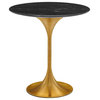 Lippa 20" Round Artificial Marble Side Table, Gold Black