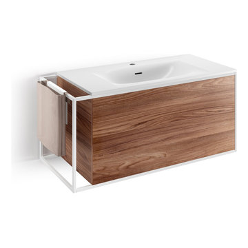 Wall Mounted Single Sink Bathroom Vanity Walnut/ Black