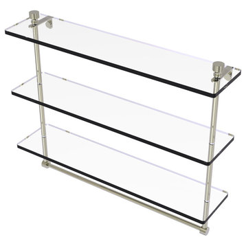 Foxtrot 22" Triple Tiered Glass Shelf with Towel Bar, Polished Nickel