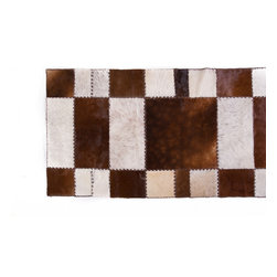 Modern Handmade Cowhide Patchwork Hallway & Stair Runner, Brown White, 6'2"x3'0" - Hall And Stair Runners