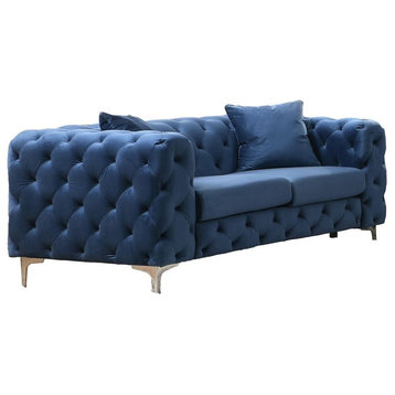 Best Master Furniture Nigel 63" Transitional Velvet Loveseat in Blue