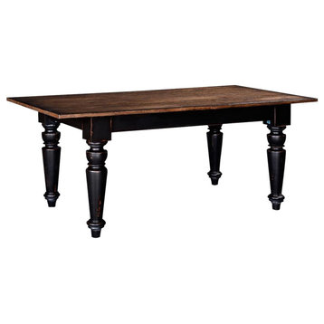 Dining Table Farmhouse Crackle Black Solid Wood Rustic Pecan